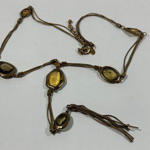 Chico's Long Gold Chain Gold Faux Stones Pendant Necklce